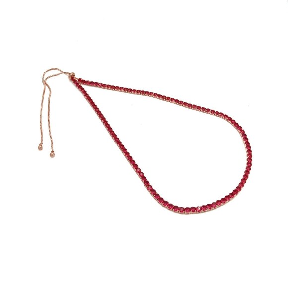 Simulated Pink Diamond Tennis Bolo Necklace 18-26 Inches in Rosetone - Picture 4 of 4